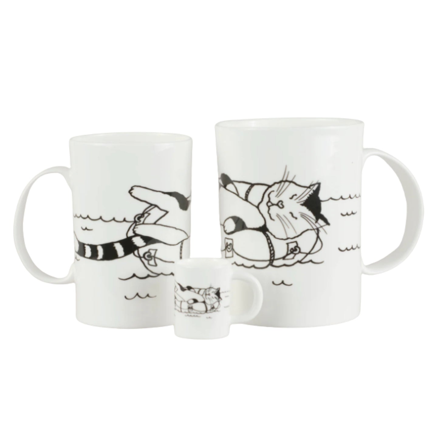 Piebalgas porcelāna krūze - Kaķis uz plosta, 400ml