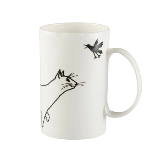 Piebalgas porcelāna krūze - Kaķis ar putnu, 400ml