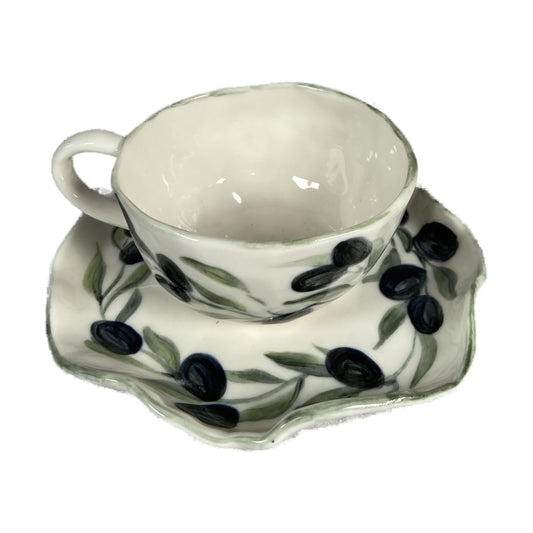 Porcelāna tase ar apakštasi - Olīvas